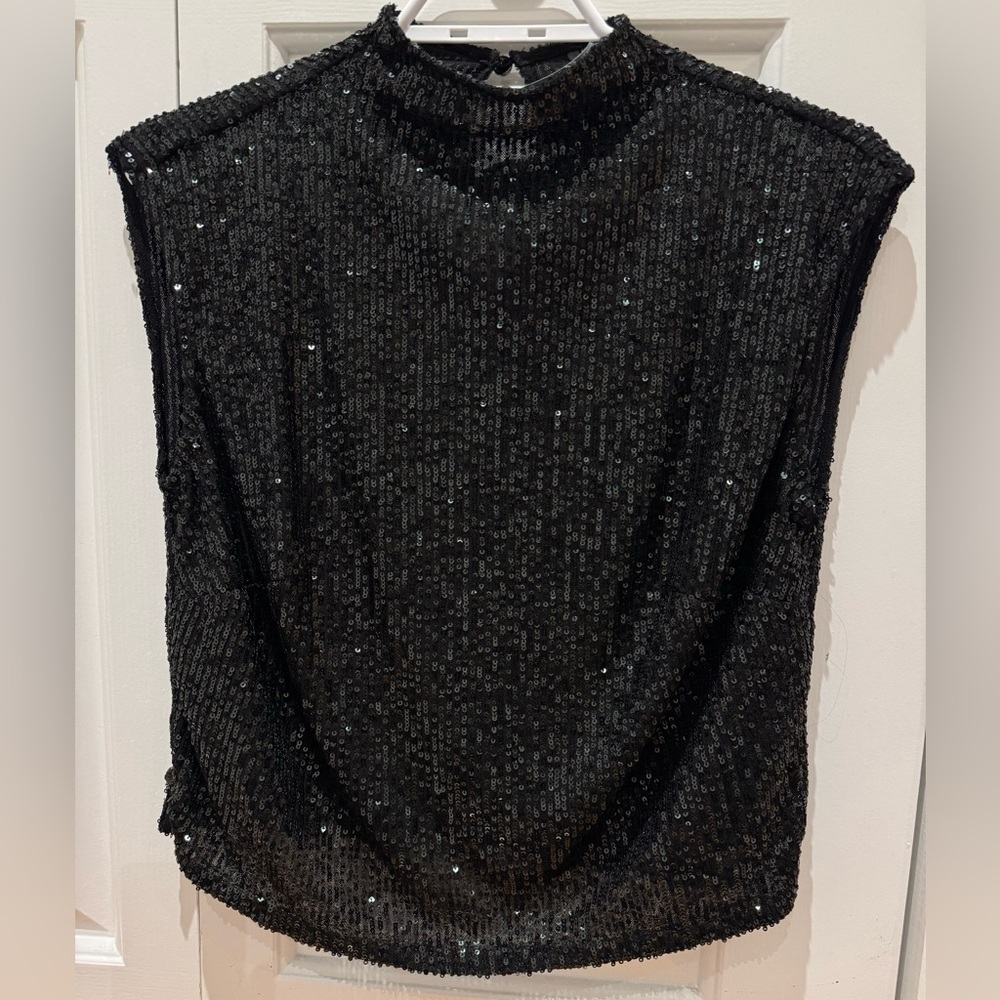 Anthropologie Black Sequin Blouse